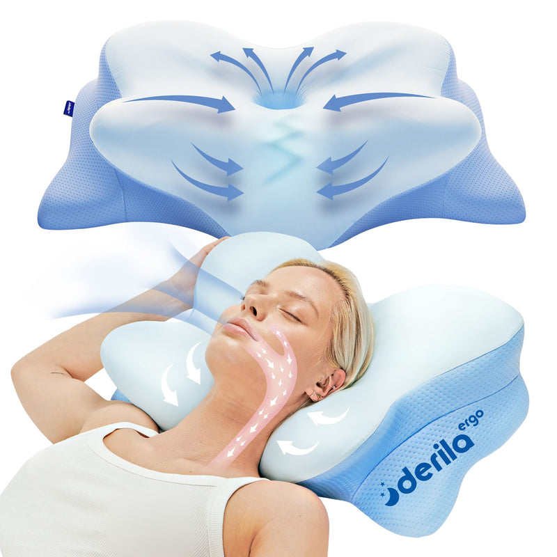 Derila Ergo Cervical Neck Pillow For Sleeping Pillow Contour Memory Foam Pillows For Back, Side Sleeper Pillows 21.25 X 14.17 X 4.72 Inches