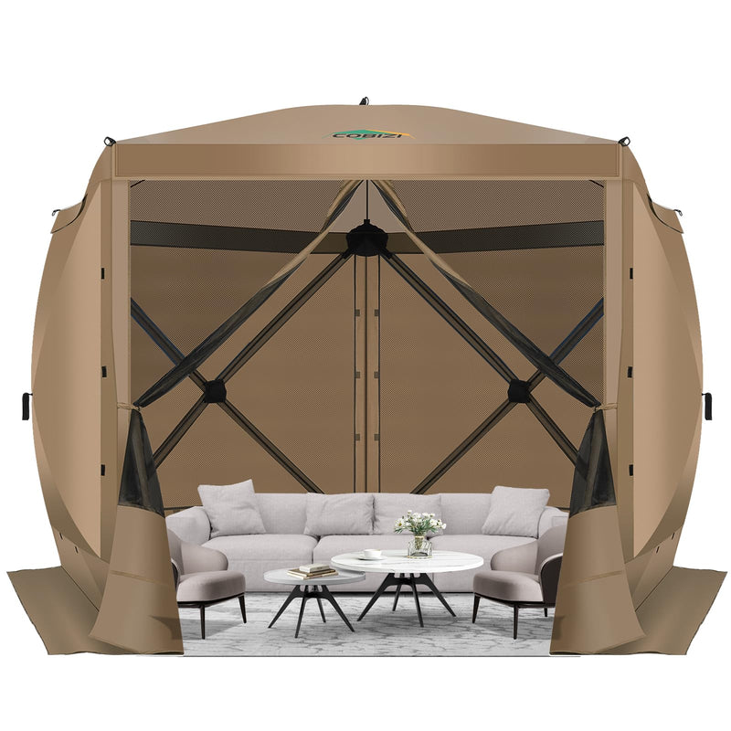 COBIZI 10X10 Pop Up Gazebo, Screen Tent With Carry Bag & Stakes, Khaki (LOCAL PICKUP ONLY)
