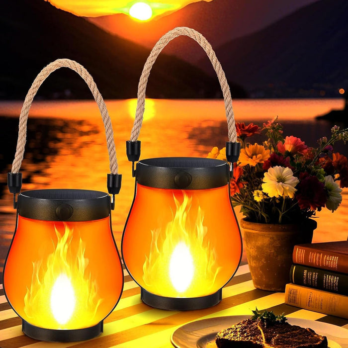 1 Pack Solar Flame Lantern Lights — Flickering Flame Hanging Lanterns Outdoor, Waterproof Garden Lights With 2 Modes Dual Charging USB & Solar Yard, Patio Deco