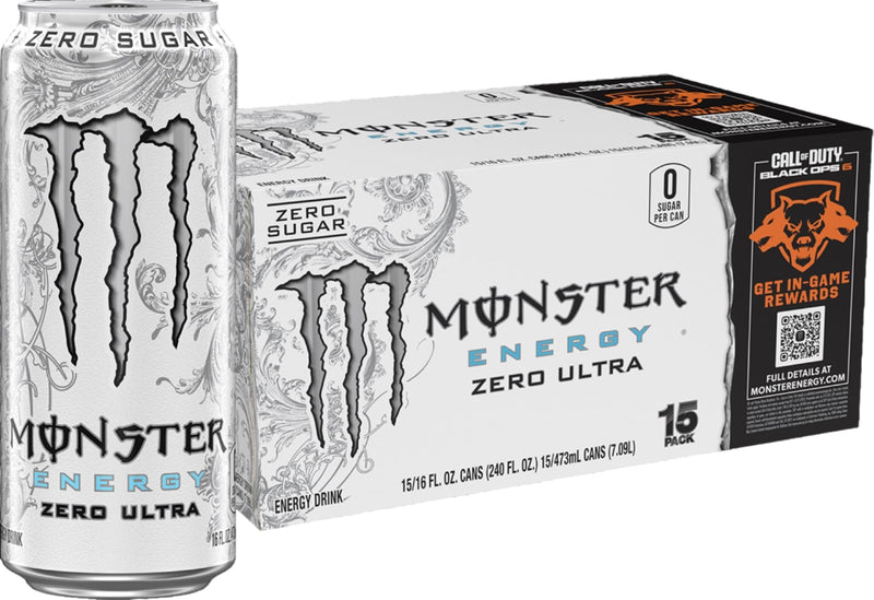 Monster Energy Zero Ultra, Sugar Free Energy Drink, 16 Ounce (Pack Of 15) (LOCAL PICKUP ONLY)