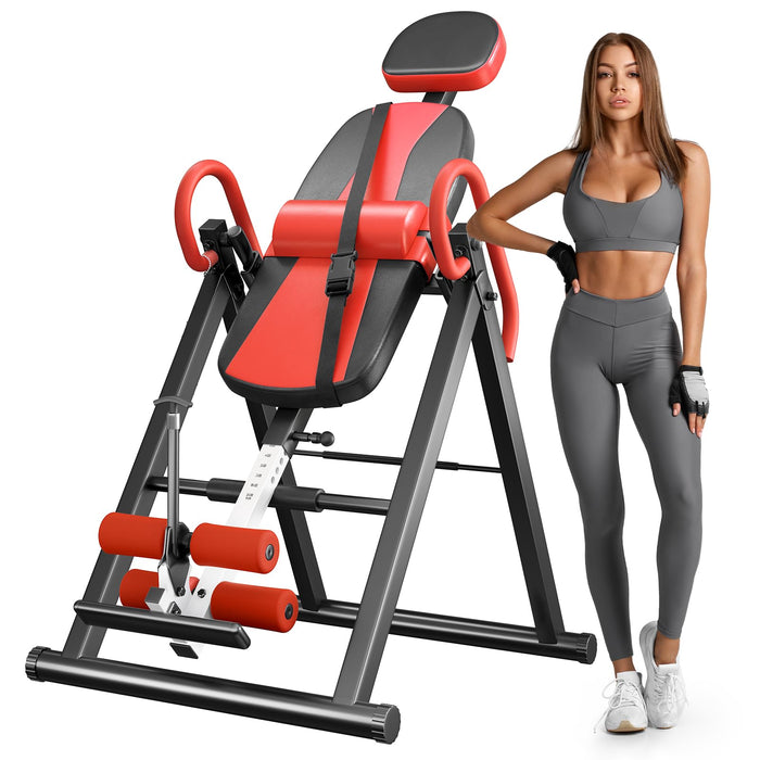 YOLEO Gravity Heavy Duty Inversion Table With Headrest & Adjustable Protective Belt Back Stretcher Machine For Pain Relief Therapy (Red02) (LOCAL PICKUP ONLY)