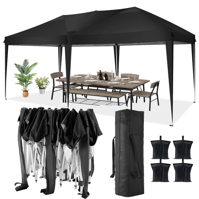 COBIZI 10X20 Pop Up Canopy Tent Party Tents For Parties Weddings Backyard Waterproof Outdoor Commercial Instant Canopy Event Tent With Stakes, Ropes,Sandbags, Black (LOCAL PICKUP ONLY)