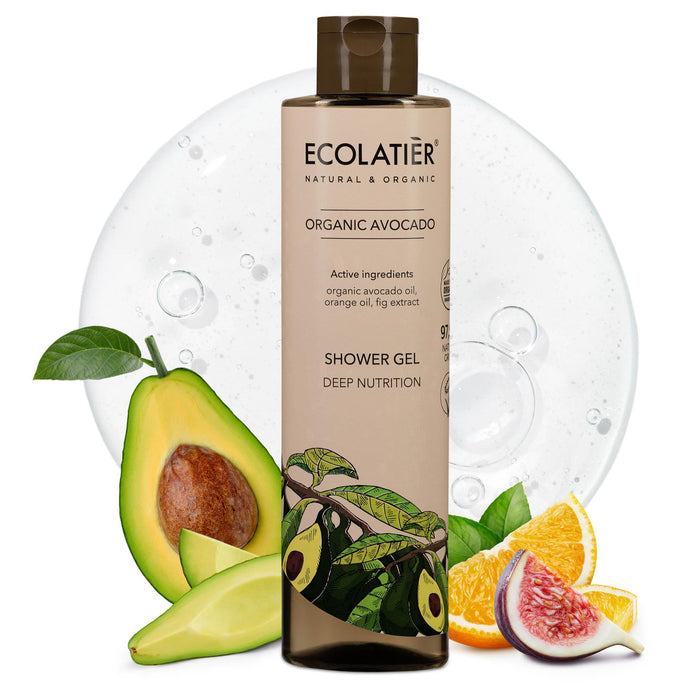 ECOLATIÈR Shower Gel With Organic Avocado – Deep Nutrition, 97.5% Natural, Vegan, Moisturizing Body Wash For Sensitive Skin, Softness & Nourishment, Sulfate-Free, 8.5 Fl Oz