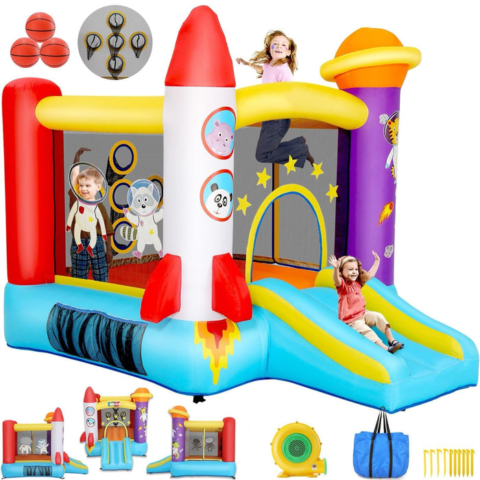 Whubefy 106X81x79in Inflatable Bounce House For Kids 3-6, Space Adventure Astronaut Role-Play Castle With Slide, Safety Netting, Puncture-Resistant Oxford Cloth, Easy Setup For Indoor/Outdoor Fun (LOCAL PICKUP ONLY)