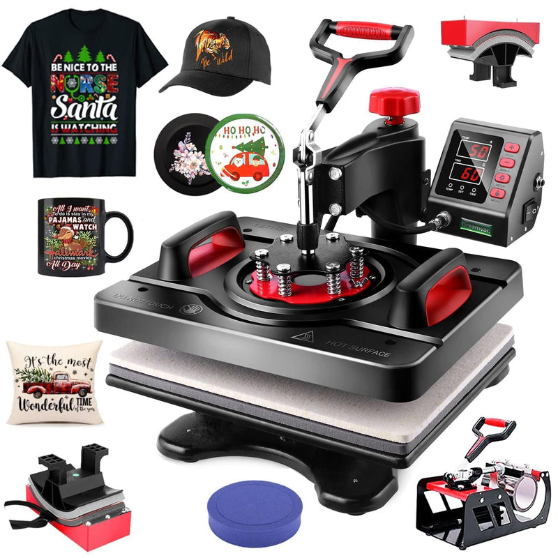 AKEYDIY Upgraded 5 In 1 Heat Press Machine Digital Combo Sublimation Heat Transfer Machine12 X 15" Swing Away Shirt Printing Sublimation Machine Digital Shirt Press Machine For Tshirt,Cap,Mug,Plate (LOCAL PICKUP ONLY)