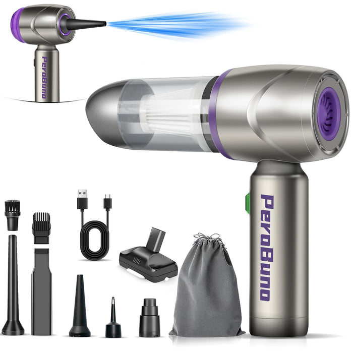 Perobuno Air Duster For Computers, Mini Vacuum 2-In-1, 160000RPM Compressed Air, 2 Gear Brushless Motor Rechargeable Air Blower - Cordless Canned Air - Keyboard Cleaner, Golden And Purple