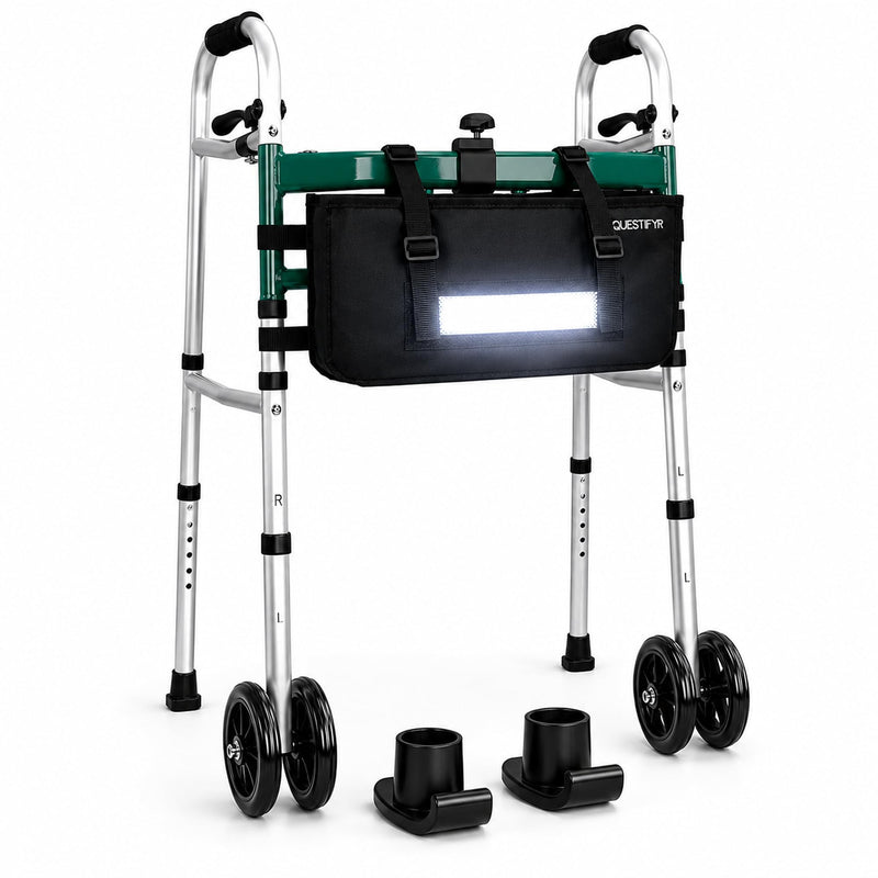 Questifyr Narrow Folding Walker For Seniors With Motion Sensor Light