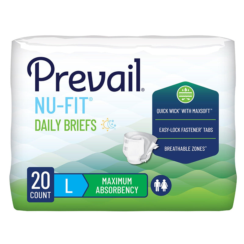 Prevail Nu-Fit Adult Incontinence Brief L Heavy Absorbency Breathable, NU-013/2, 56, 20 Ct