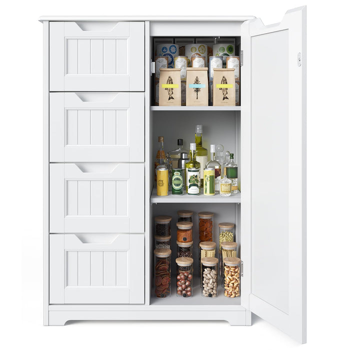 Gizoon 33" Kitchen Pantry Storage Cabinet With Door And Shelves, Small Food Pantry Cabinet Cupboard, Freestanding Wooden Bathroom Storage Cabinet With 4 Drawers For Kitchen And Dining Room, White (LOCAL PICKUP ONLY)