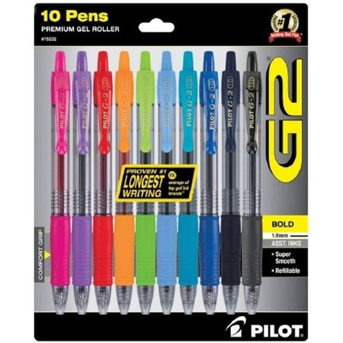 Pilot G2 Premium Retractable Gel-Ink Rolling Ball Pens, Bold (1.0 Mm), Assorted, 10/Pk (15232)