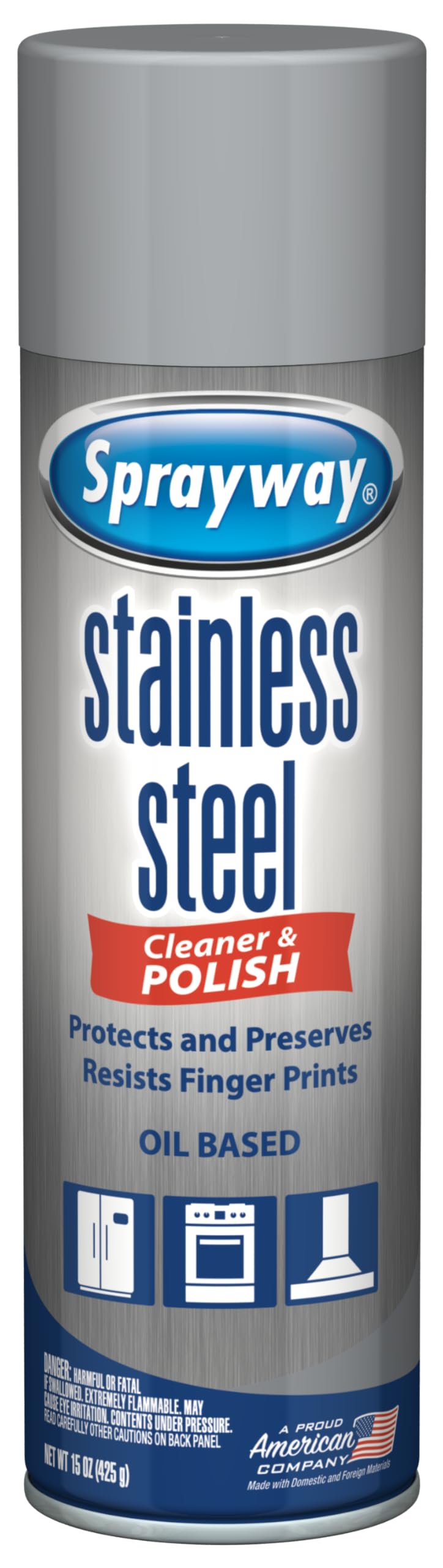 Sprayway SW841R Oil-based Stainless Steel Cleaner and Polish, Protects and Preserves, Resists Streaks and Finger prints, 15 Oz.