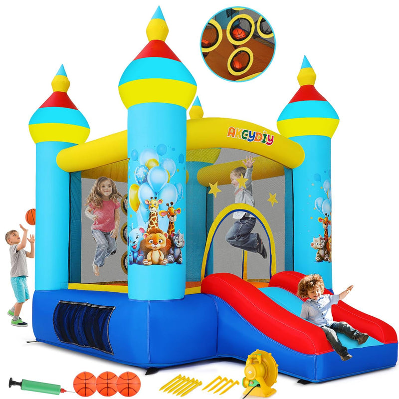 AKEYDIY Bounce House, Outdoor Indoor Fun Bouncy House With Blower, Tropical Jungle Animals Party Bouncer Slide & Jumping Area, Ball Toss Game, Backyard Inflatable Bounce House Gift For Kids 3-8 (LOCAL PICKUP ONLY)