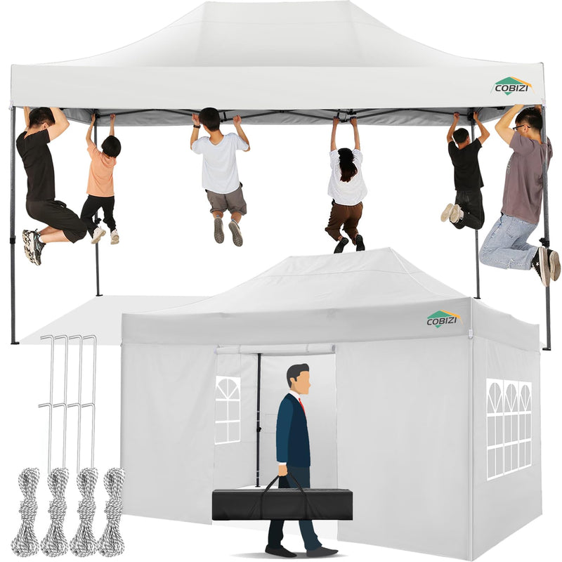 COBIZI 10X15 Pop Up Canopy Tent With 4 Sidewalls,Heavy Duty Canopy,White (LOCAL PICKUP ONLY)