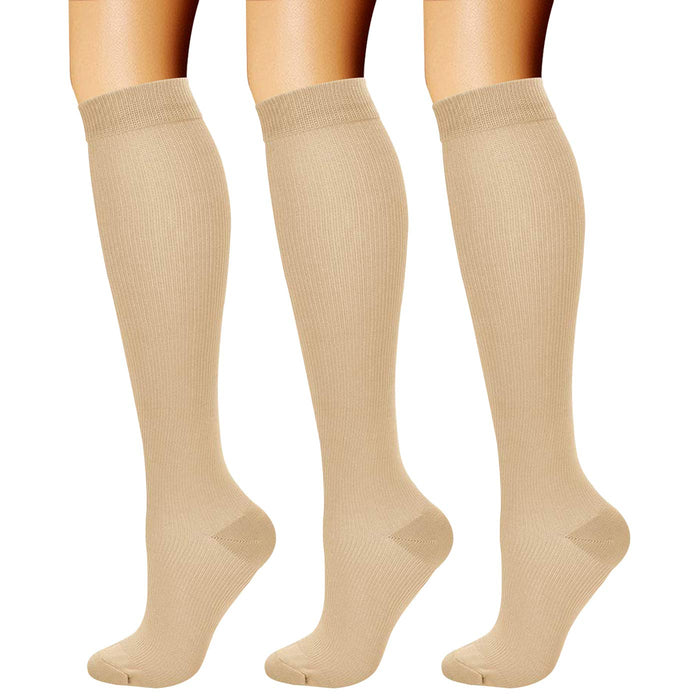 CHARMKING Compression Socks For Women & Men Circulation (3 Pairs) 15-20 Mmhg Is Best Athletic For Running, Flight Travel, Support, Cycling, Pregnant - Boost Performance, Durability (S/M, Nude)