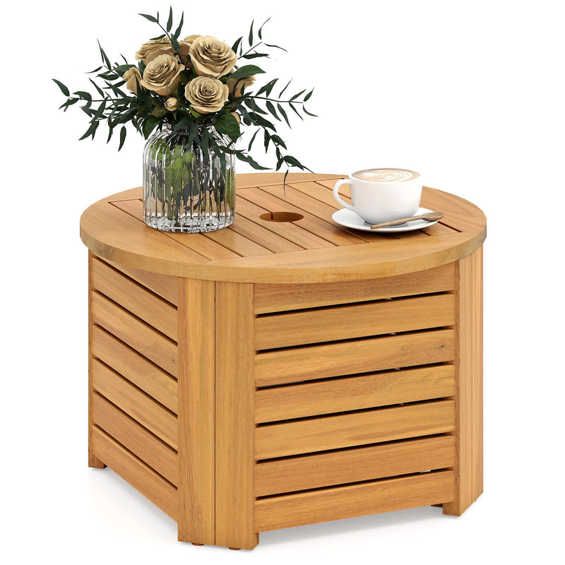 Tangkula 2-In-1 Outdoor Slatted Round Side Table With Storage, Natural (LOCAL PICKUP ONLY)