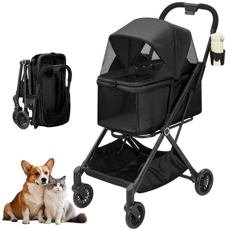 Dog Stroller For Small Medium Dogs Up To 100 Lbs, 4 Wheels Folding Pet Stroller With Detachable Carrier, Pet Travel Carrier For 2 Dogs Or Cats, Storage Basket, Breathable, (LOCAL PICKUP ONLY)