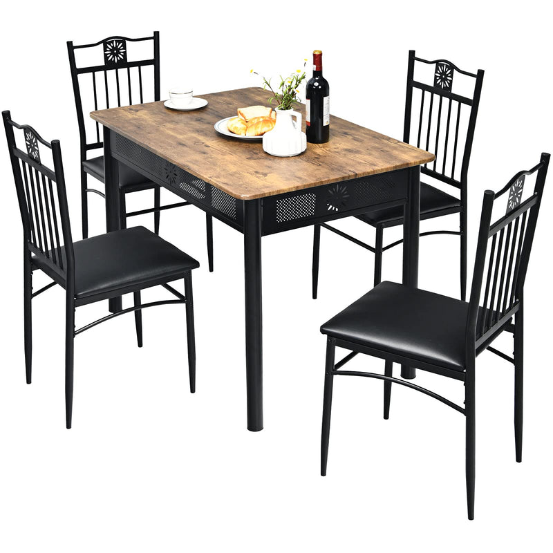 Tangkula 5 Pieces Dining Table And Chairs Set, Vintage Retro Wood Top Metal Frame Padded Seat Dining Table Set Home Kitchen Dining Room Furniture (LOCAL PICKUP ONLY)