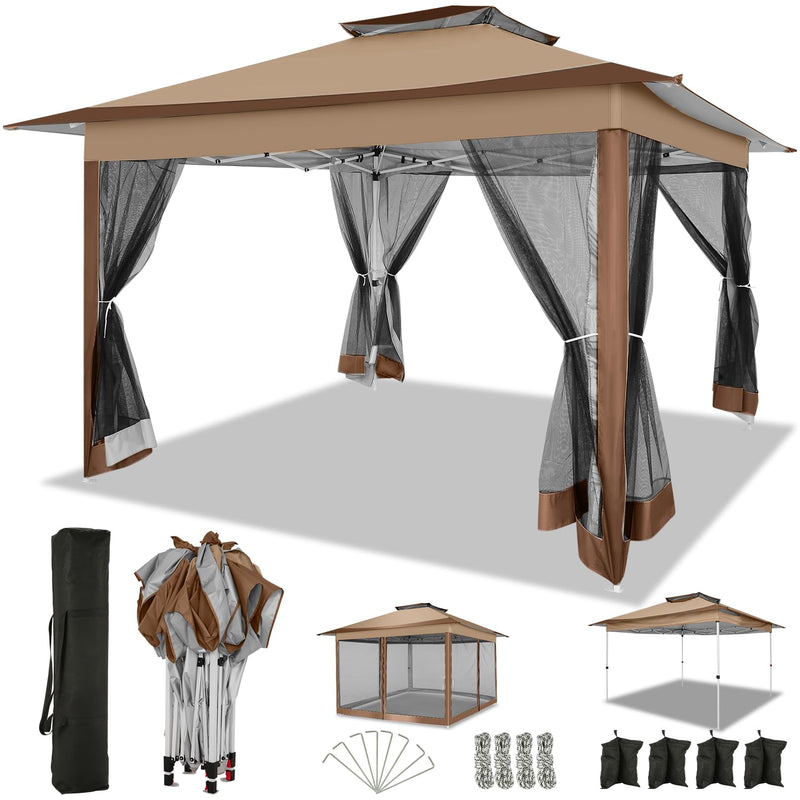 COBIZI 12X12 FT Pop Up Gazebo On Clearance Canopy Tent, Carpas Para Patio, Easy Up Outdoor Canopy Tents With Portable Storage Bag For Backyard, Outdoor Waterproof Gazebos For Garden,Camping, Brown (LOCAL PICKUP ONLY)