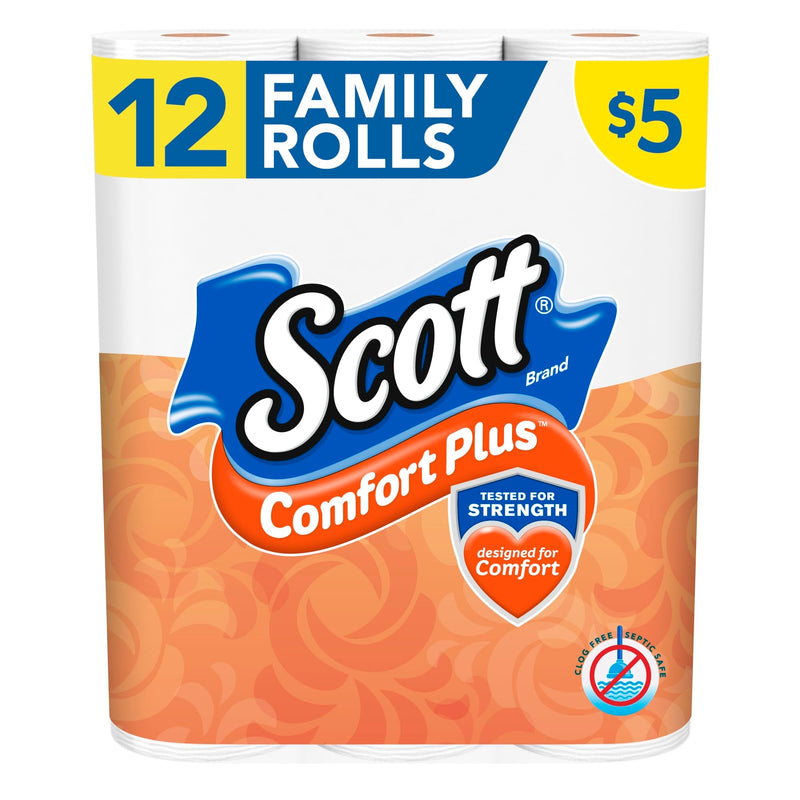 Scott® Comfortplus 1-Ply Toilet Paper, 1-1/8" X 1-1/8", 173 Sheets Per Roll, Pack Of 12 Rolls