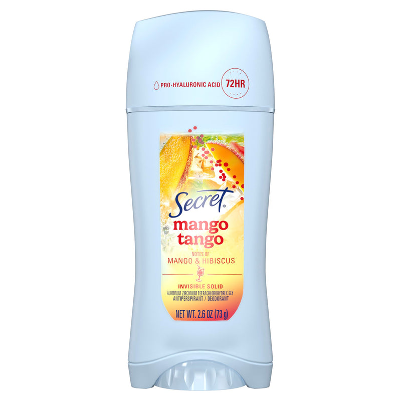 Secret Fresh Antiperspirant Deodorant For Women, 72Hr Freshness On The Rocks With Pro-Hyaluronic Acid, Miami Mocktails Edition, Invisible Solid, Mango Tango With Mango & Hibiscus Scent, 2.6 Oz