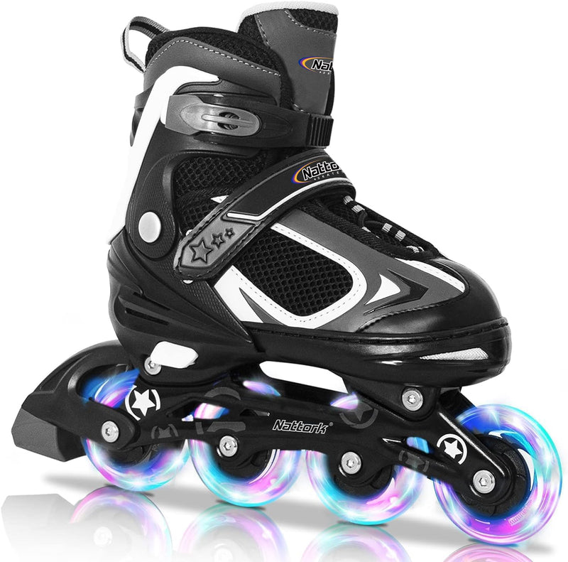 Nattork Blade Roller Skates For Boys With Light Up Wheel, Outdoor & Indoor Illuminating Black Inline Skates For Boys Big Kids Ages 5-8 6-12 7 8 9 10, Beginners
