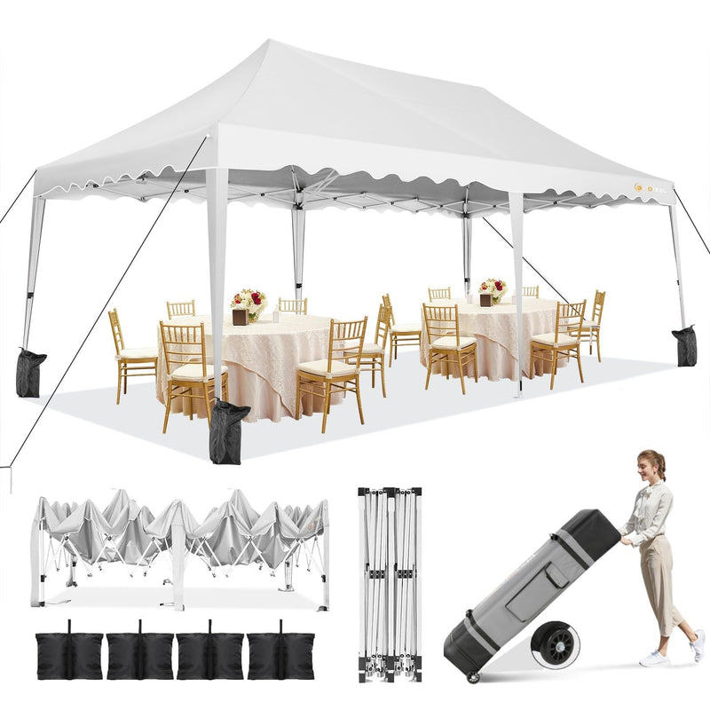 HOTEEL 10X20 Pop Up Canopy Tent For Parties, Easy Setup Outdoor Gazebo For Backyard, Waterproof Wedding Event Patio Tent With 4 Sandbags & Rolling Bag, White (LOCAL PICKUP ONLY)