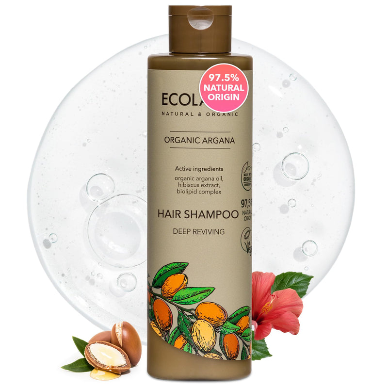 ECOLATIÈR Argan Oil Shampoo – 98.6% Natural, Vegan, Hydrating & Strengthening, Almond Oil & Hibiscus Extract For Revitalized Hair, Gentle For All Hair Types, 8.5 Fl Oz / 250Ml