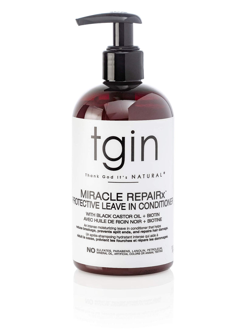 Thank God It's Natural Tgin Miracle Repairx Protective Leave In Conditioner For Curly, Coily, Wavy Hair Includes Biotin, Black Castor Oil, Repairs, Restores Damaged, Color-Treated Hair, 13 Oz