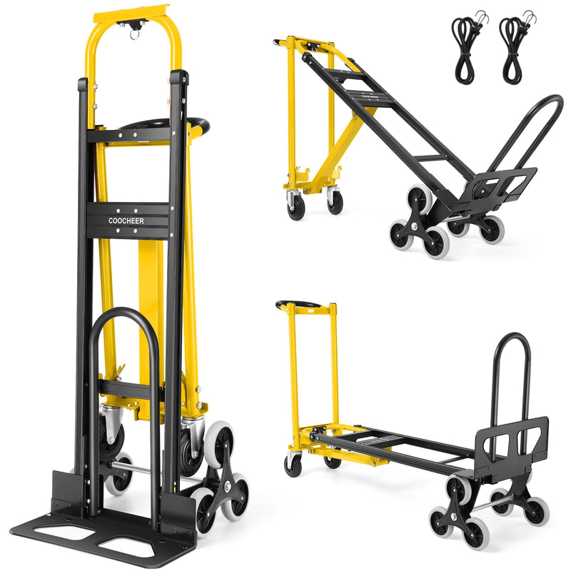 1000Lb Aluminum Stair Climbing Dolly, 3-In-1 Convertible Hand Truck, Yellow (LOCAL PICKUP ONLY)