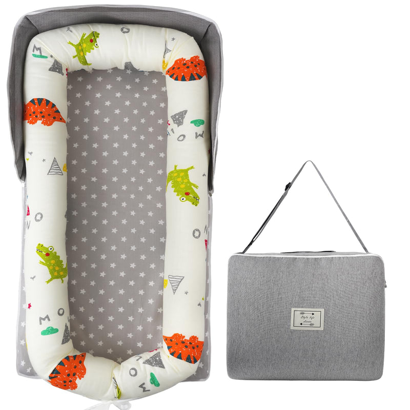 Portable Baby Lounger - Foldable Infant Lounge With Adjustable U-Shaped Bumper & Storage Bag, Breathable Cotton Secure Spot For Supervised Awake-Time Play & Interaction, Crocodile