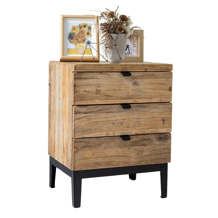 Wnutrees Farmhouse Nightstand Wood Bedside Table With 3-Drawers Bedside End Tables Storage For Living Room, Hallway, Handmade Distressed, Natural (LOCAL PICKUP ONLY)