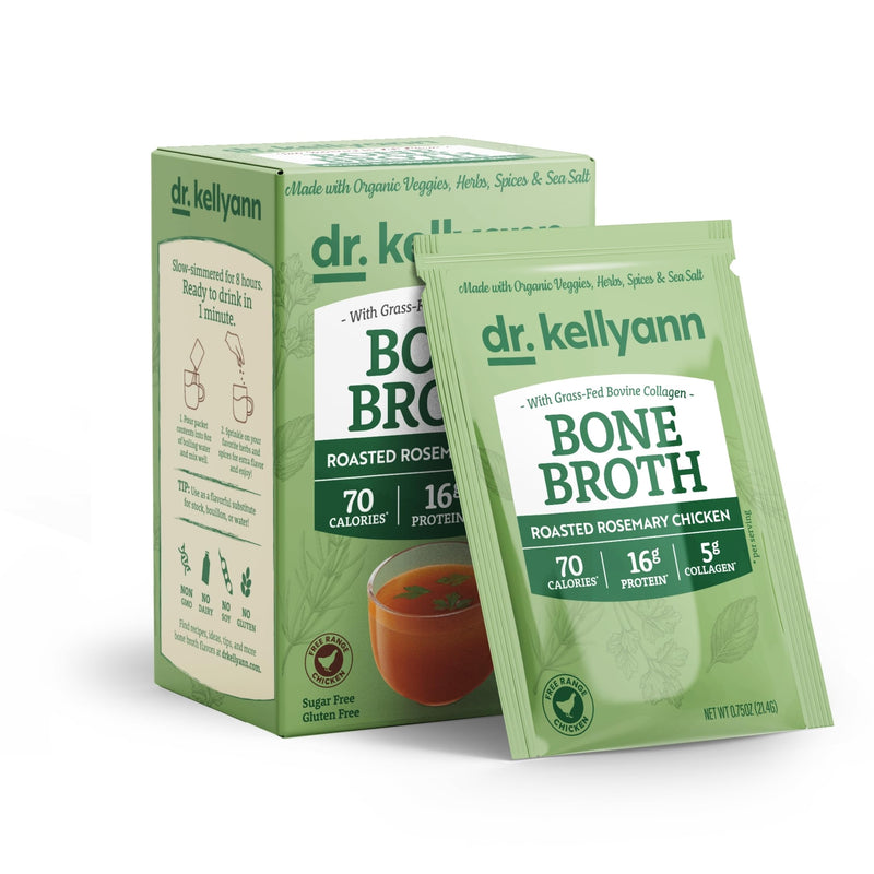 Dr. Kellyann Roasted Rosemary Chicken Bone Broth Packets (7 Servings) – 16G Protein, Grass-Fed Collagen, Keto & Paleo-Friendly, 1 Box