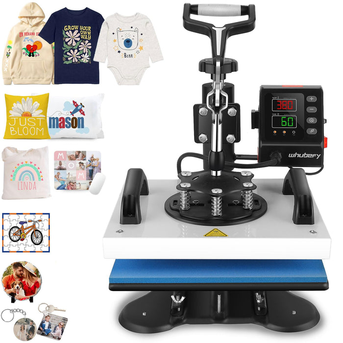 Whubefy 12" X 10" Heat Press Machine For T-Shirts Bags Pillows Mats Puzzles, 360-Degree Swing Away DIY Heat Transfer Sublimation Machine, Digital Precise LCD Control, Fast Heating, 650W (LOCAL PICKUP ONLY)