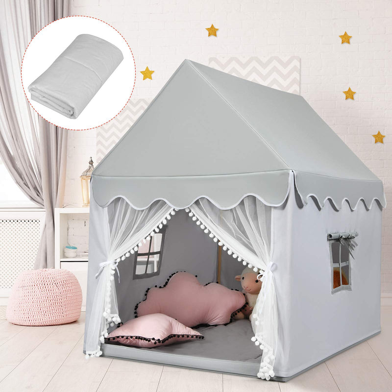 Costzon Kids Play Tent, Large Playhouse W/Washable Mat, Windows, Solid Wood Frame, Indoor Outdoor Princess Tent For Children Boys & Girls, Castle Fairy Tent, Holiday Birthday Gift (Gray) (LOCAL PICKUP ONLY)