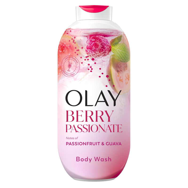 Olay Body Wash For Women, 24/7 Skin-Loving Freshness, Miami Mocktails, Plant Based Cleansers, Vitamin B3 & Antioxidant Blend, All Skin Types, Berry Passionate With Passionfruit & Guava Scent, 22 Fl Oz
