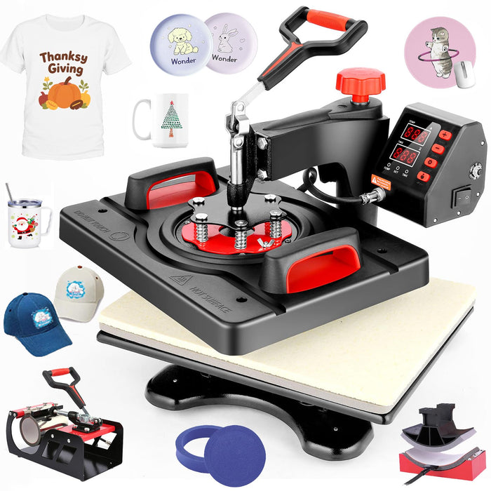 AKEYDIY 5 In 1 Heat Press Machine 12X15 Inch, 360° Swing Away Shirt Press Machine - Digital Heat Transfer Machine, Sublimation Heat Press For T Shirts Hat Cap Mug Plate (Propress Elite 5 In 1) (LOCAL PICKUP ONLY)