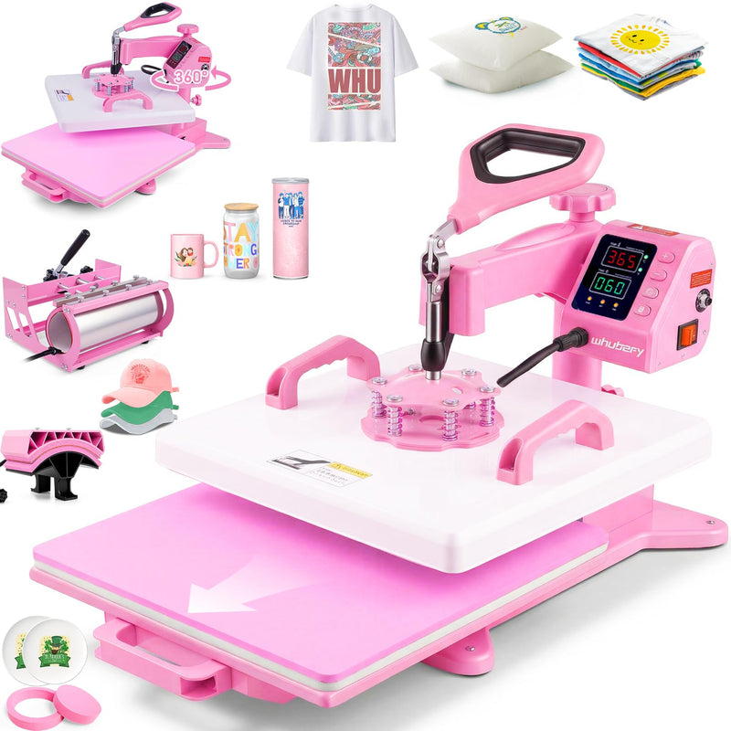 Whubefy Heat Press 15X15 Inch 5 In 1 With 30OZ Tumbler Press, Slide Out 360° Swing Away Digital Shirt Press Machine, Industrial-Quality Heat Transfer Sublimation For T-Shirt/Tumbler/Mug/Hat/Cap/Plate (LOCAL PICKUP ONLY)