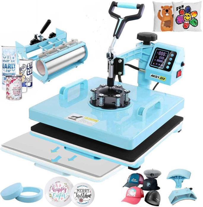 15X15 Inch 5 In 1 Heat Press Machine With 30OZ Tumbler Attachment Sublimation Slide Out Tshirt Press Machine Digital Printing Transfer Heat Press Machine For T-Shirts Mugs Caps Plates,1400W Blue (LOCAL PICKUP ONLY)