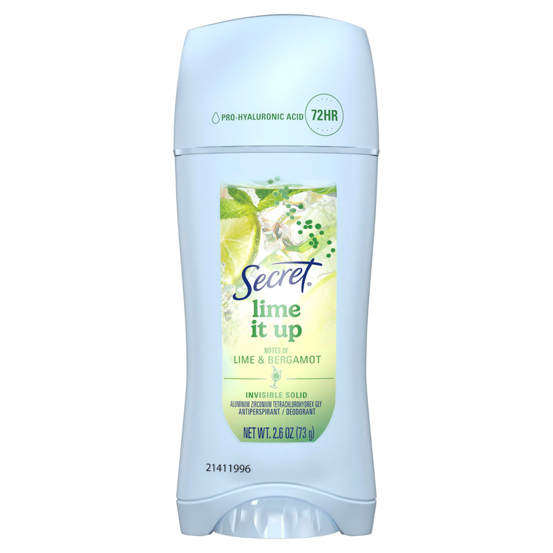 Secret Fresh Antiperspirant Deodorant For Women, 72Hr Freshness On The Rocks With Pro-Hyaluronic Acid, Miami Mocktails Edition, Invisible Solid, Lime It Up With Lime & Bergamot Scent, 2.6 Oz