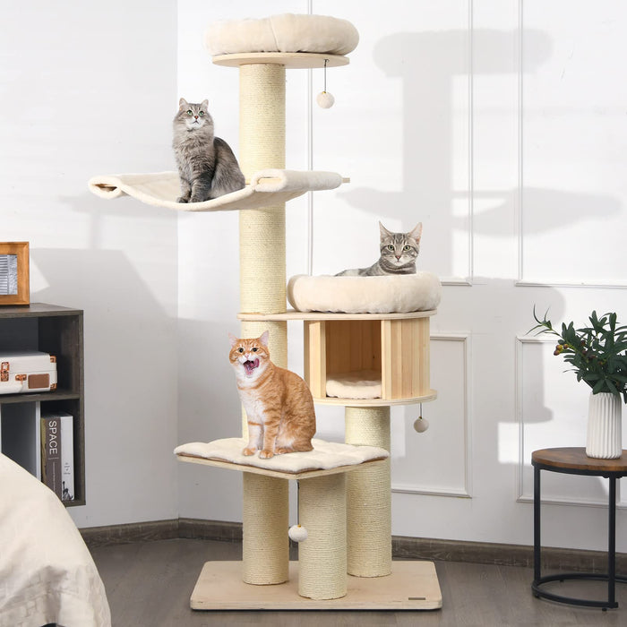 PETSITE 68.5" Tall Cat Tree, Multi-Level Modern Cat Tower With Sisal Scratching Posts, Top Perch, Cat Condo, Hammock, Jingling Balls, And Washable Cushions, Cat Tree Tower For Indoor Cats Large Adult (LOCAL PICKUP ONLY)