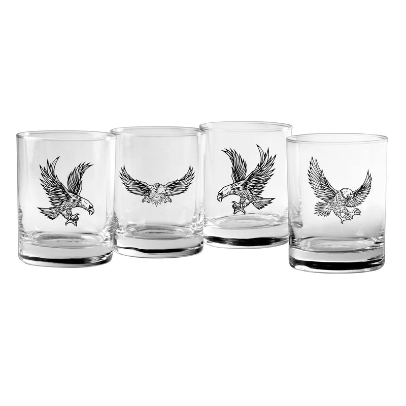 Susquehanna Glass Happy Hour Glassware Company - Flying Eagle Assortment, 14 Oz. Double On The Rocks, Black, Set Of 4