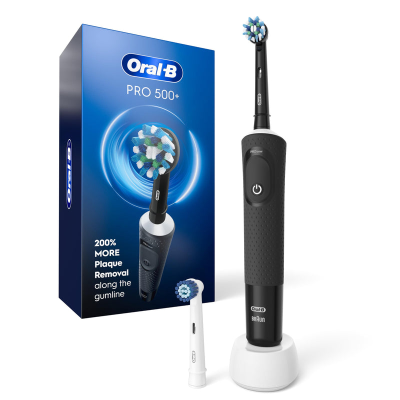 Oral-B Pro 500 + Electric Toothbrush With (2) Brush Heads, Rechargeable, Black