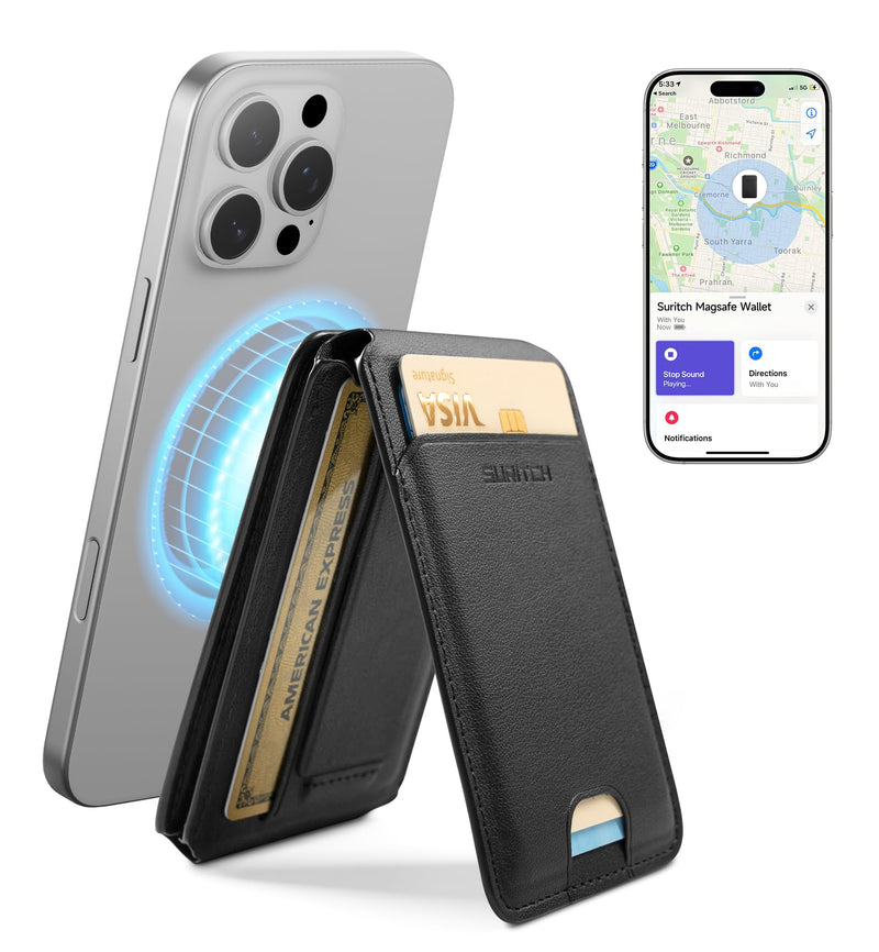 SURITCH For Magsafe Wallet With Find My Functionality, Black NWOB