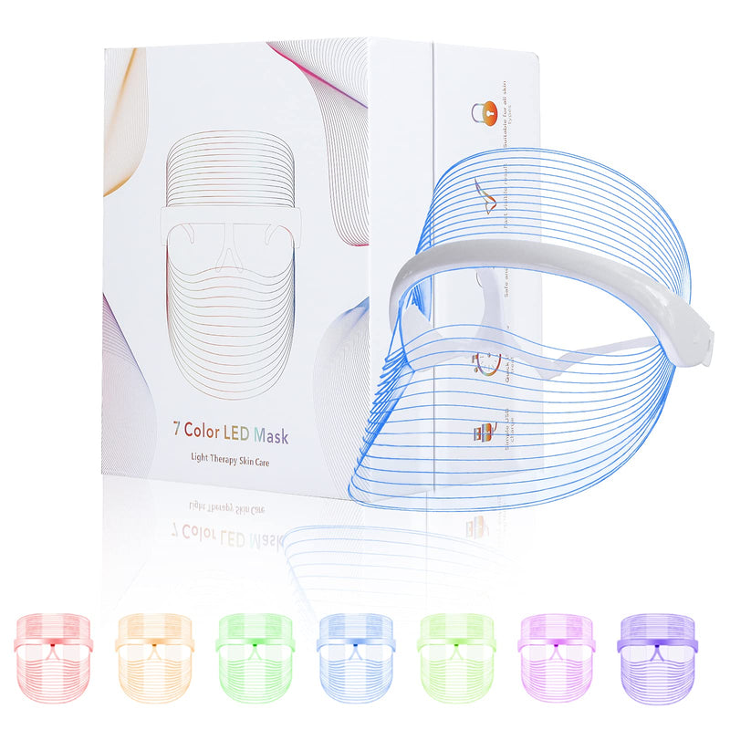 L E D Face Mask Light Therapy, 7 Colors L E D Light Therapy Mask, Red & Blue Light Therapy For Face, Light Mask For Skin Care, Portable Rechargeable