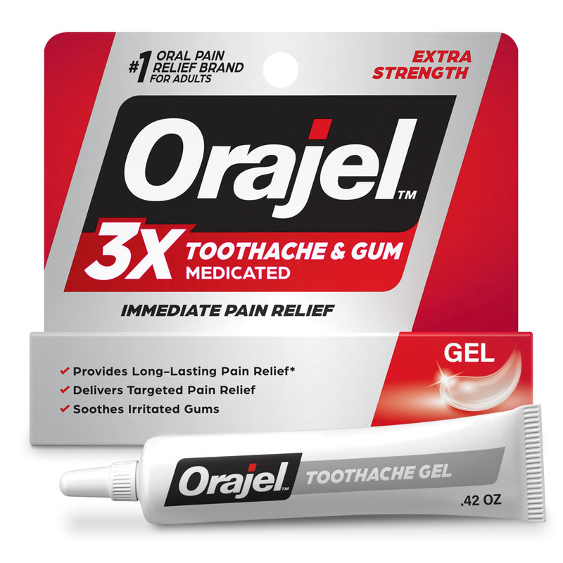 Orajel 3X Medicated Toothache & Gum Pain Gel, Immediate Pain Relief, Extra Strength, 0.42 Oz