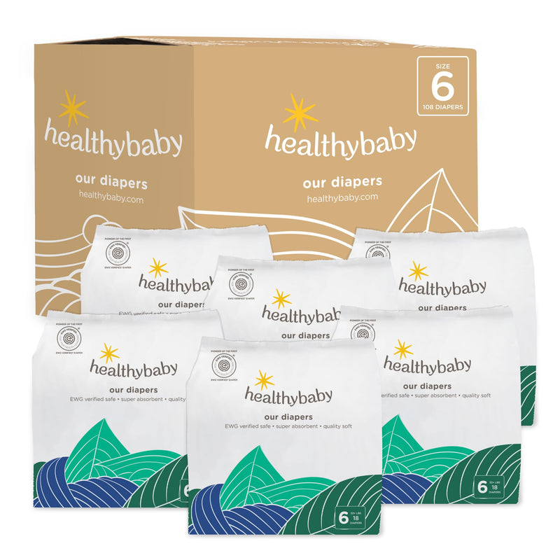 pack of  18 Our Diapers | The First EWG Verified & Microbiome-Friendly Diaper | Size 6 (32+ Lbs) 108 Count | 12-Hour Leak Protection | Made With Organic Cotton & Plant-Derived Materials | Totally Chlorine Free