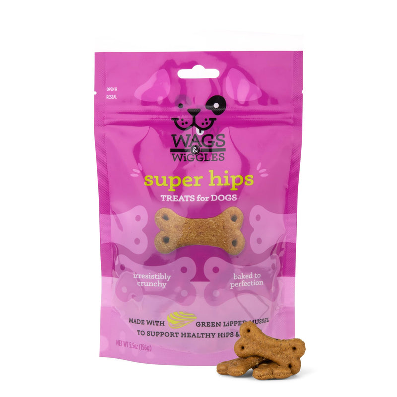 Wags & Wiggles Super HIPS Functional Treats For Dogs, Chicken Flavor, 5.5 Resealable Bag | Hip & Joint Support Dog Treats With Green Lipped Mussel, Fish Oil, And Turmeric