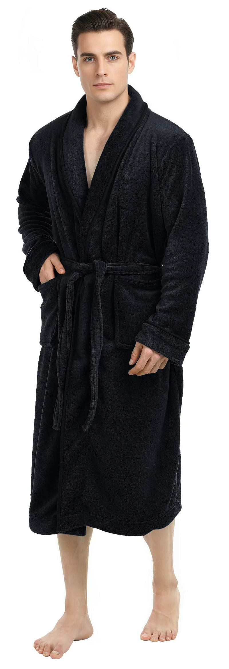 NY Threads Luxury Plush Fleece Mens Robe Long Spa Bathrobe Men, XX-Large-3X-Large, Black