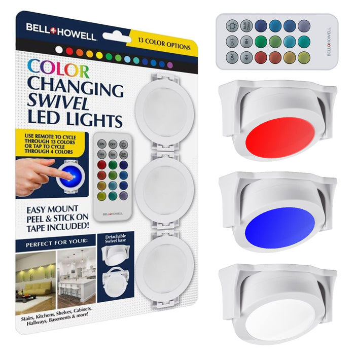 Bell+Howell Color Changing LED Lights Puck Lightings Battery Powered Dimmable Under Cabinet Lights Wireless Under Counter Lights Mini Night Light, With Remote Controls & Timing Function