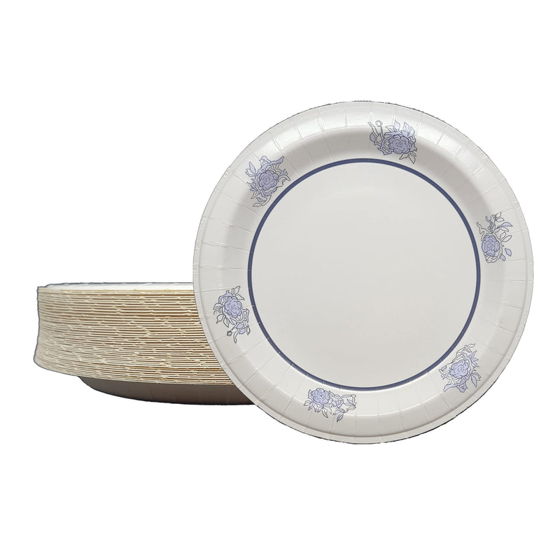 DHG PROFESSIONAL Pack Of 42 Counts Beautifully Designed Blue Floral Paper Plates Luxury Disposable Tableware For Any Occasion (8 Inch Plate)